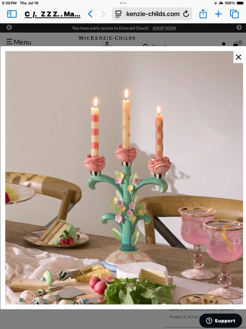 Rosy Meadows candelabra. Mackenzie Childs